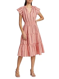 Amellia Striped Linen-Blend Midi-Dress