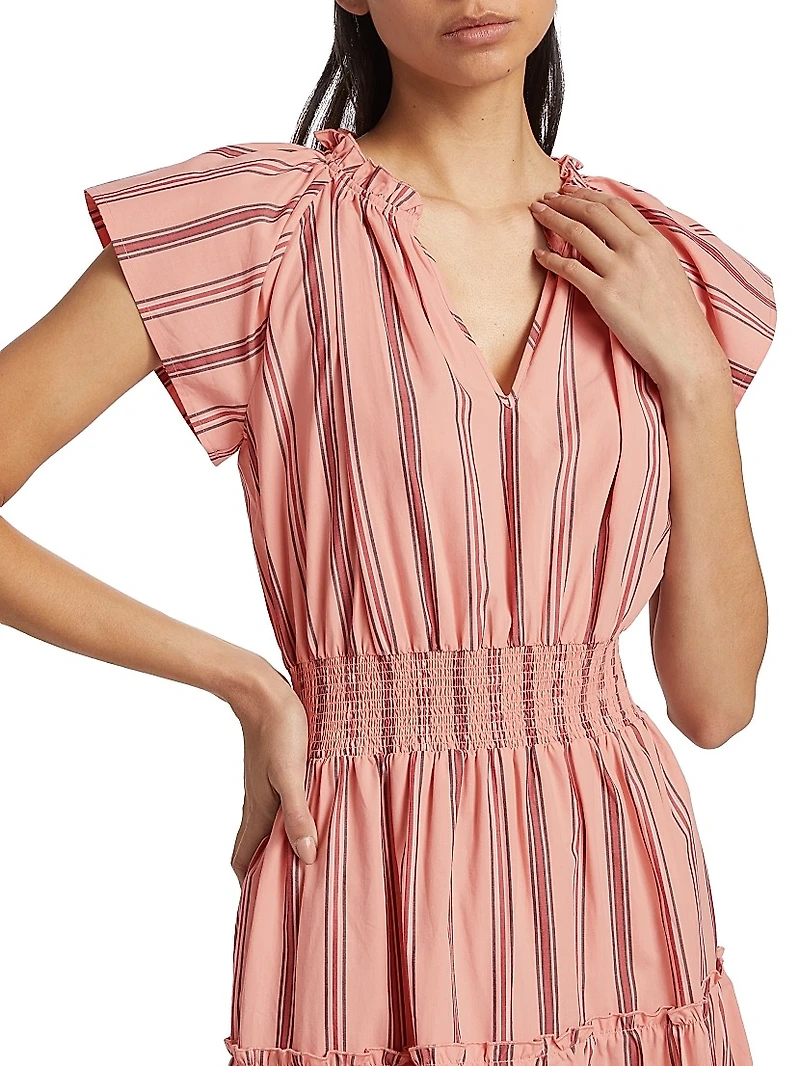 Amellia Striped Linen-Blend Midi-Dress