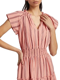 Amellia Striped Linen-Blend Midi-Dress