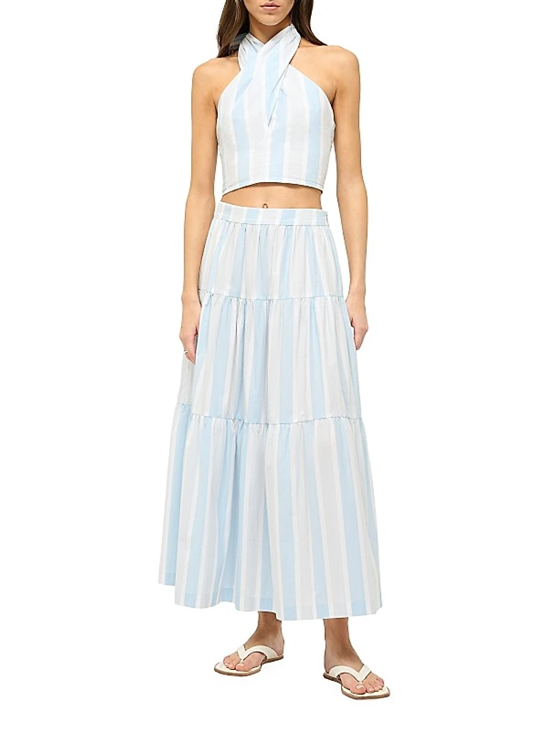 Sea Striped Cotton Maxi Skirt