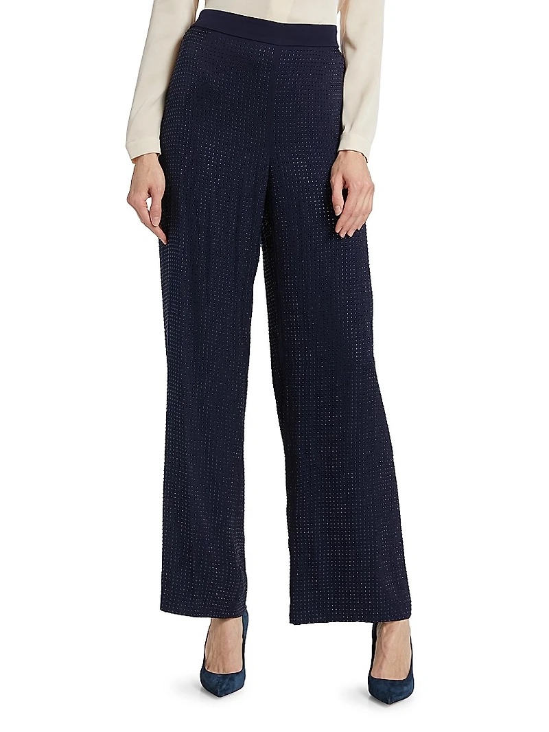 Lane Embellished Silk-Blend Wide-Leg Pants
