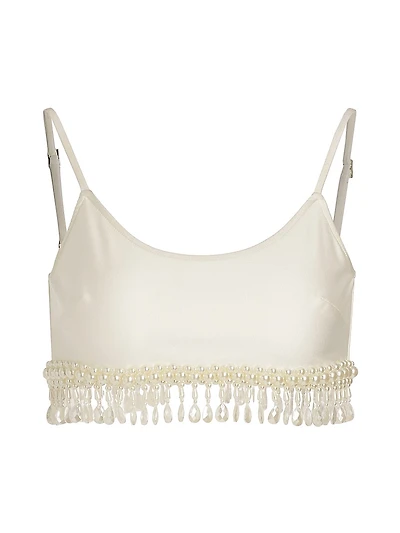 Hand-Beaded Jersey Crop Top
