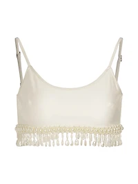 Hand-Beaded Jersey Crop Top