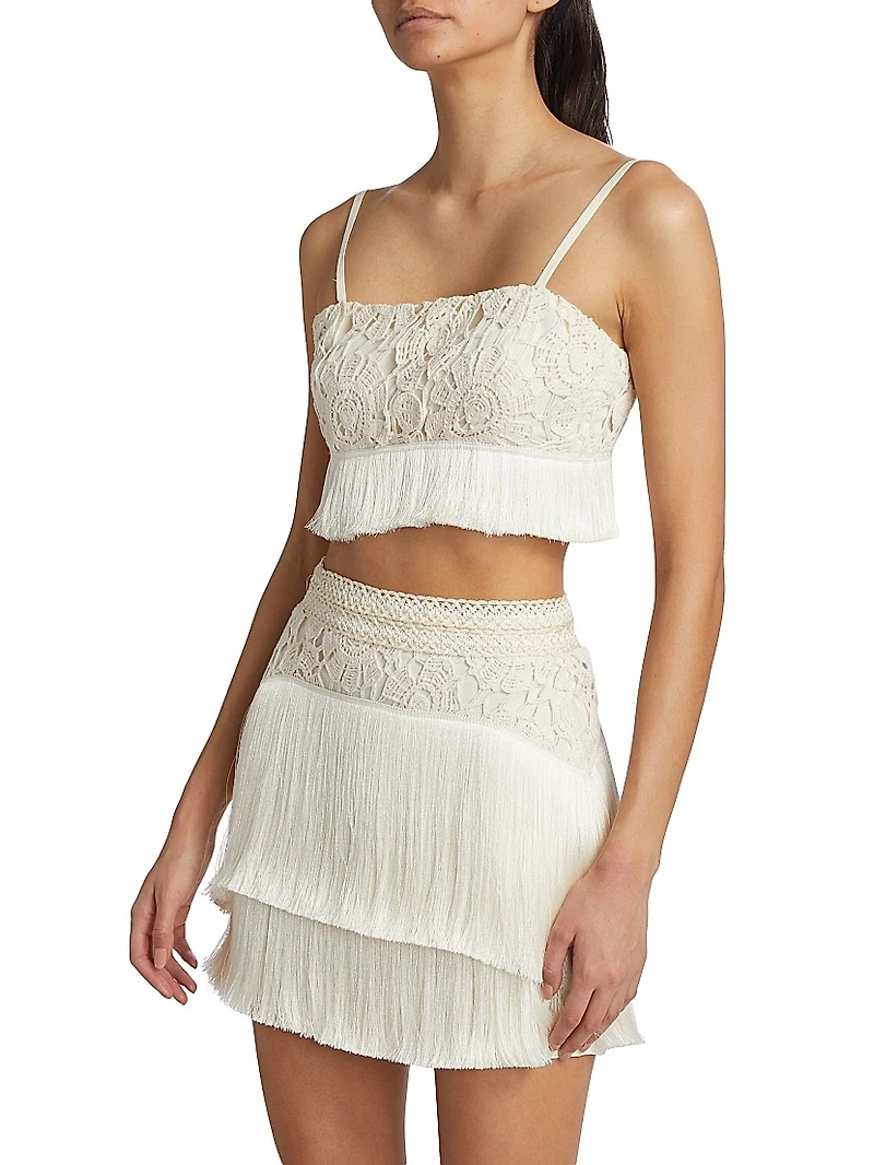 Crocheted & Fringe Cotton Crop Top
