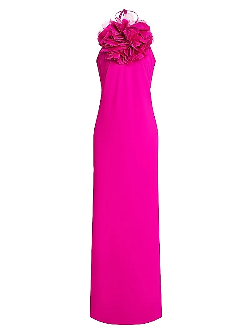 Onika Floral Appliqué Halter Gown
