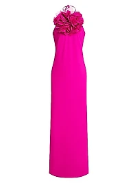 Onika Floral Appliqué Halter Gown
