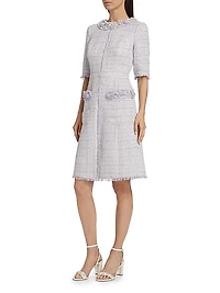 Beaded Twim Metallic Tweed Cocktail Dress