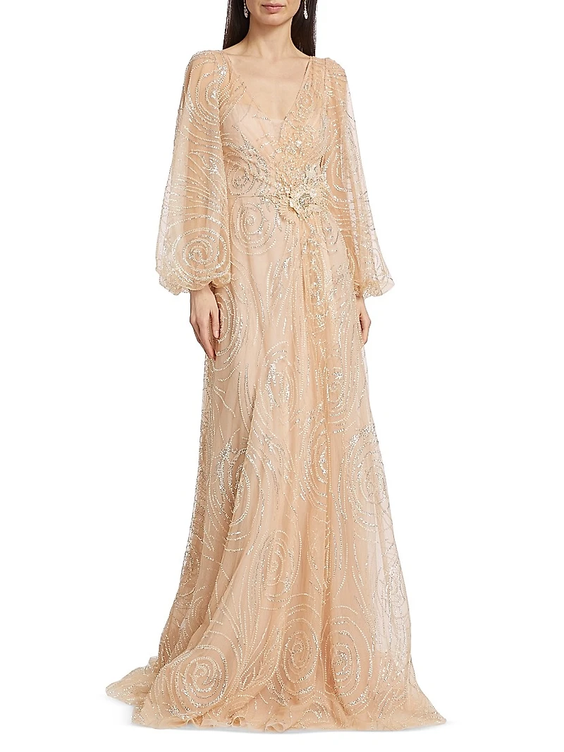 Beaded Tulle A-Line Gown