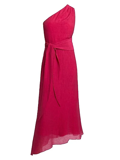Georgette Asymmetric One-Shoulder Midi-Dress