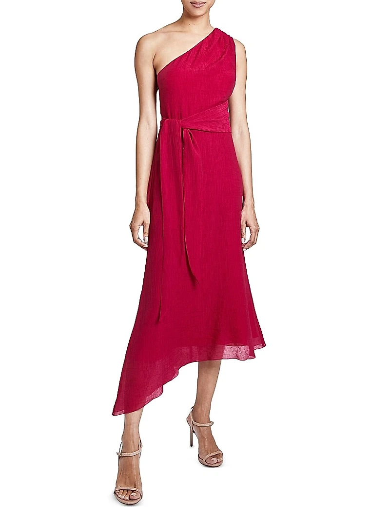Georgette Asymmetric One-Shoulder Midi-Dress