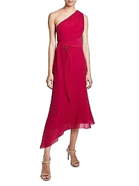 Georgette Asymmetric One-Shoulder Midi-Dress