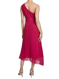 Georgette Asymmetric One-Shoulder Midi-Dress
