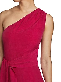 Georgette Asymmetric One-Shoulder Midi-Dress