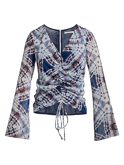 Ruched Tie-Dyed Crepe Blouse