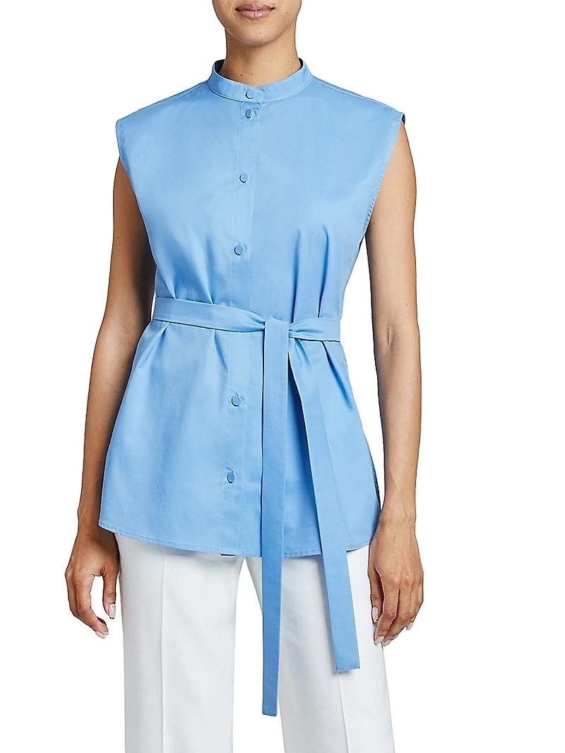 Lizette Tie-Waist Cotton-Blend Sleeveless Shirt