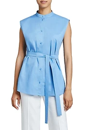 Lizette Tie-Waist Cotton-Blend Sleeveless Shirt