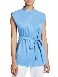 Lizette Tie-Waist Cotton-Blend Sleeveless Shirt