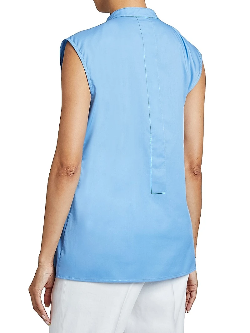 Lizette Tie-Waist Cotton-Blend Sleeveless Shirt