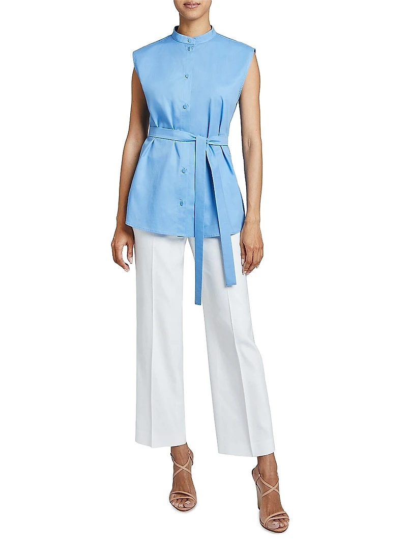 Lizette Tie-Waist Cotton-Blend Sleeveless Shirt