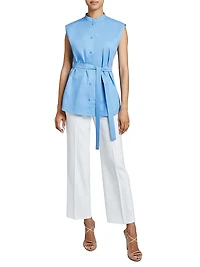 Lizette Tie-Waist Cotton-Blend Sleeveless Shirt