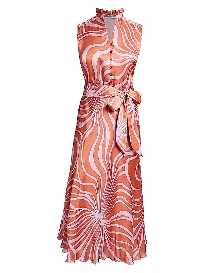 Printed Silk Tie-Waist Midi-Dress