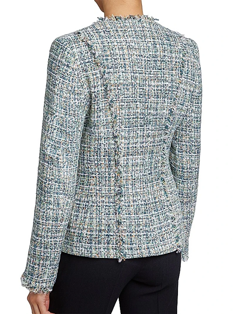 Fringe-Trim Tailored Tweed Jacket