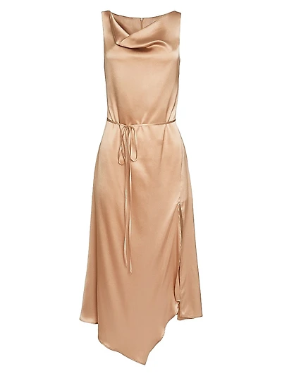 Stretch Silk Cowlneck Maxi Dress