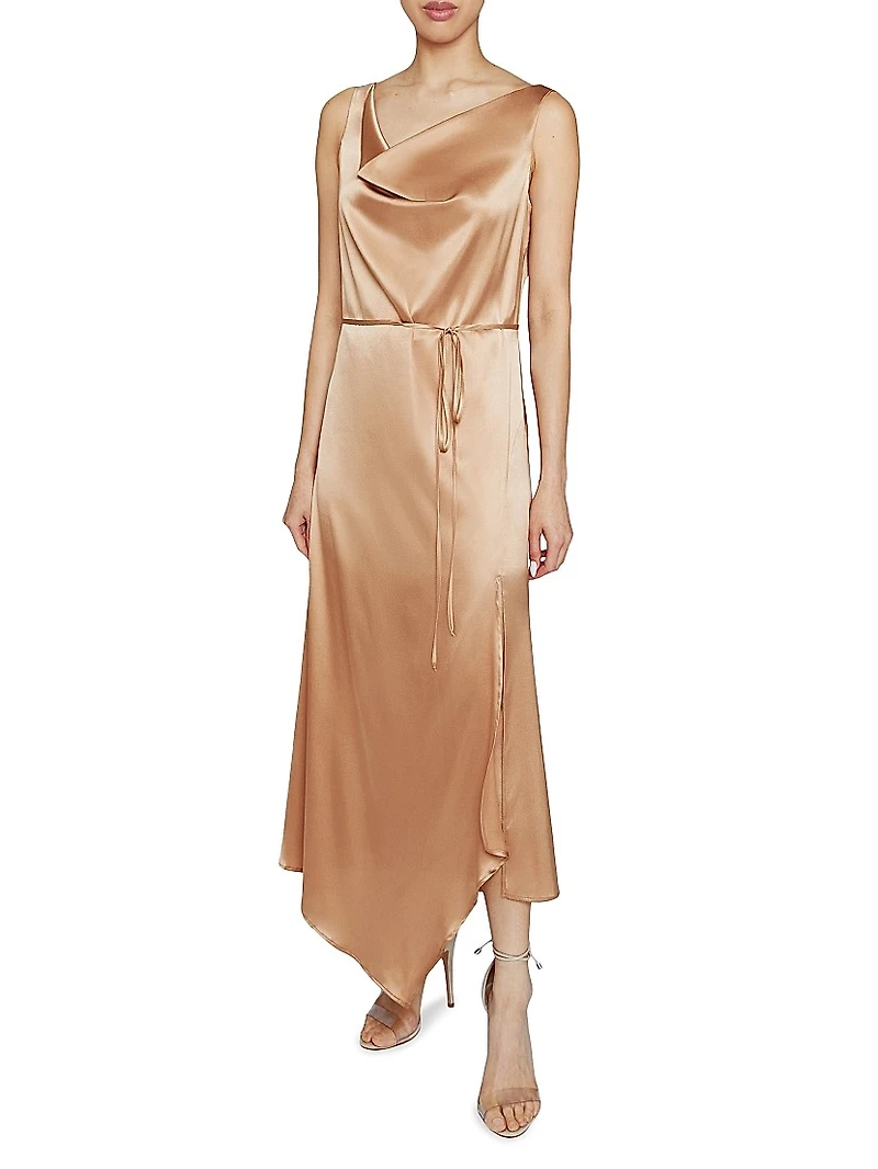 Stretch Silk Cowlneck Maxi Dress