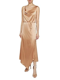 Stretch Silk Cowlneck Maxi Dress