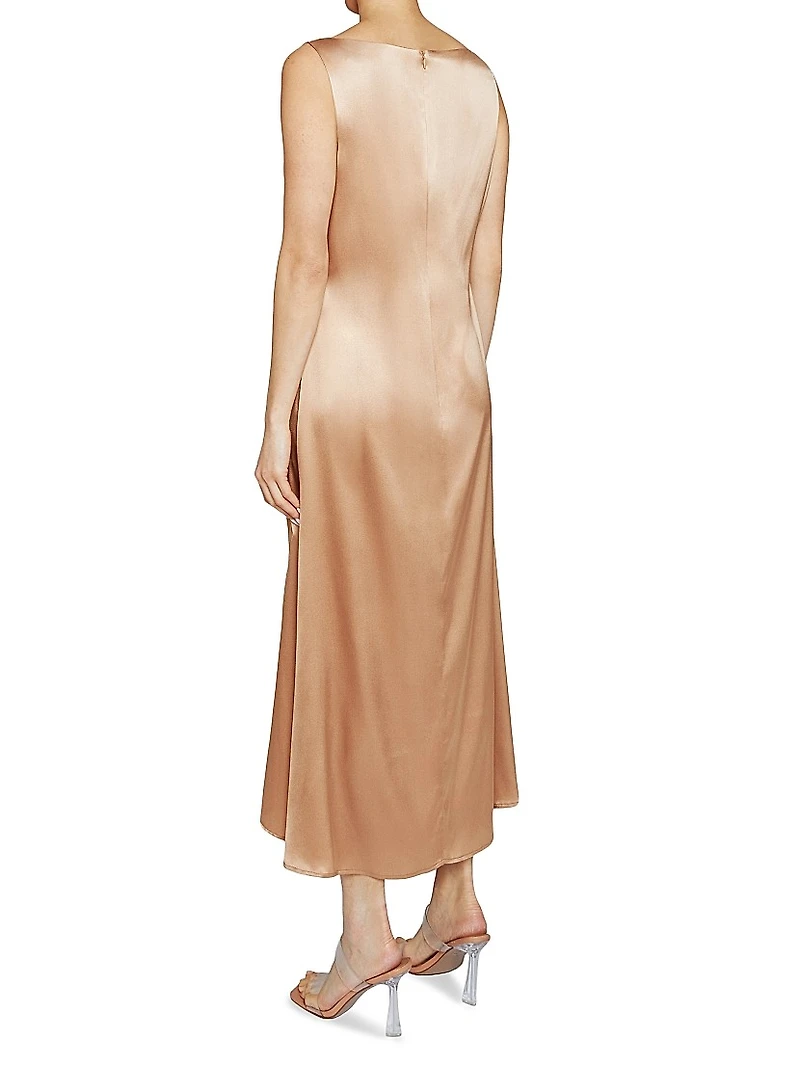 Stretch Silk Cowlneck Maxi Dress