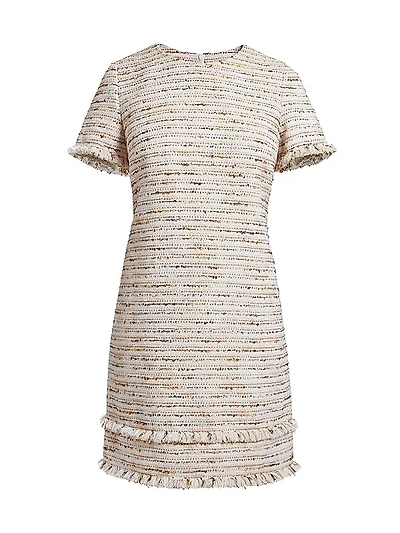 Fringed Tweed Shift Dress