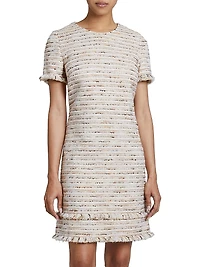 Fringed Tweed Shift Dress