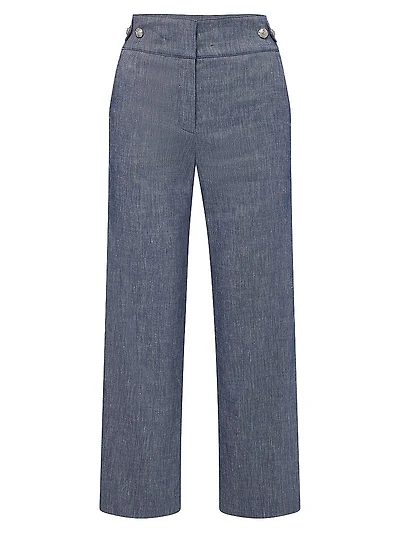 Aubrie Linen-Blend Straight-Leg Pants