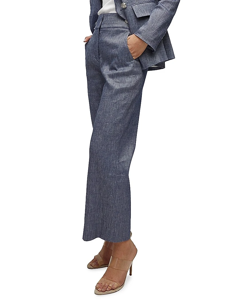 Aubrie Linen-Blend Straight-Leg Pants