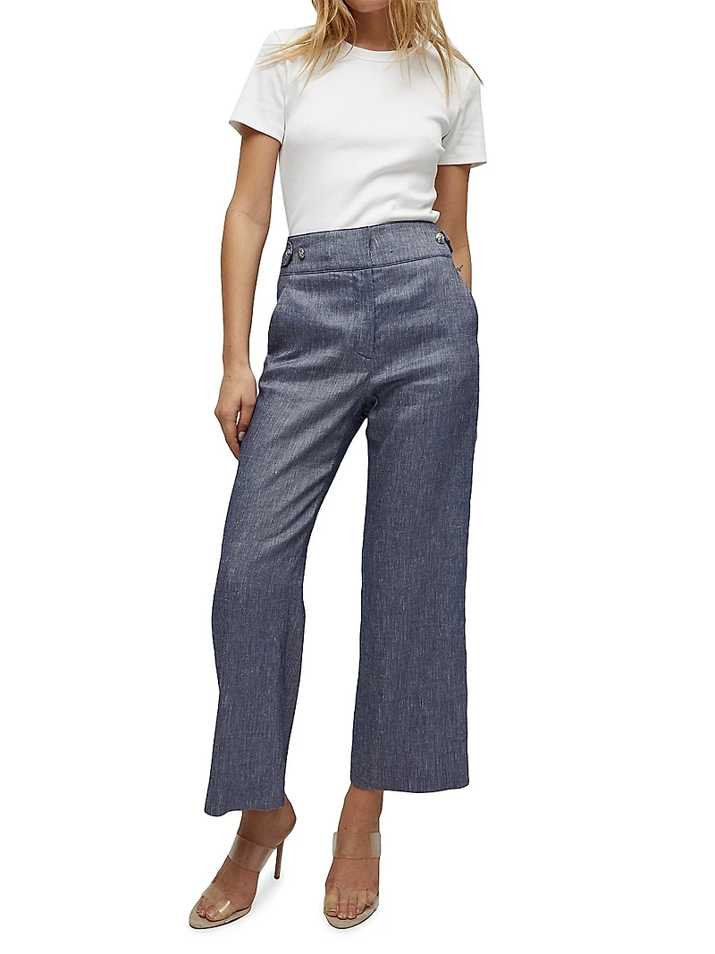 Aubrie Linen-Blend Straight-Leg Pants