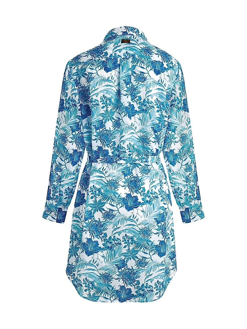 Tahiti Flowers Tie-Waist Shirtdress
