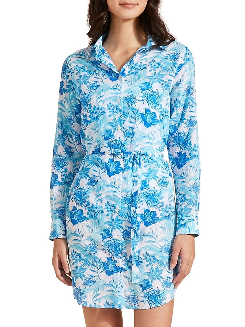 Tahiti Flowers Tie-Waist Shirtdress