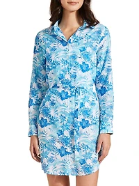 Tahiti Flowers Tie-Waist Shirtdress