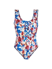 Flowers Sky Lattice One-Piece Swimsuit
