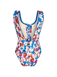 Flowers Sky Lattice One-Piece Swimsuit