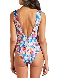 Flowers Sky Lattice One-Piece Swimsuit