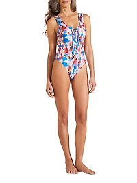 Flowers Sky Lattice One-Piece Swimsuit