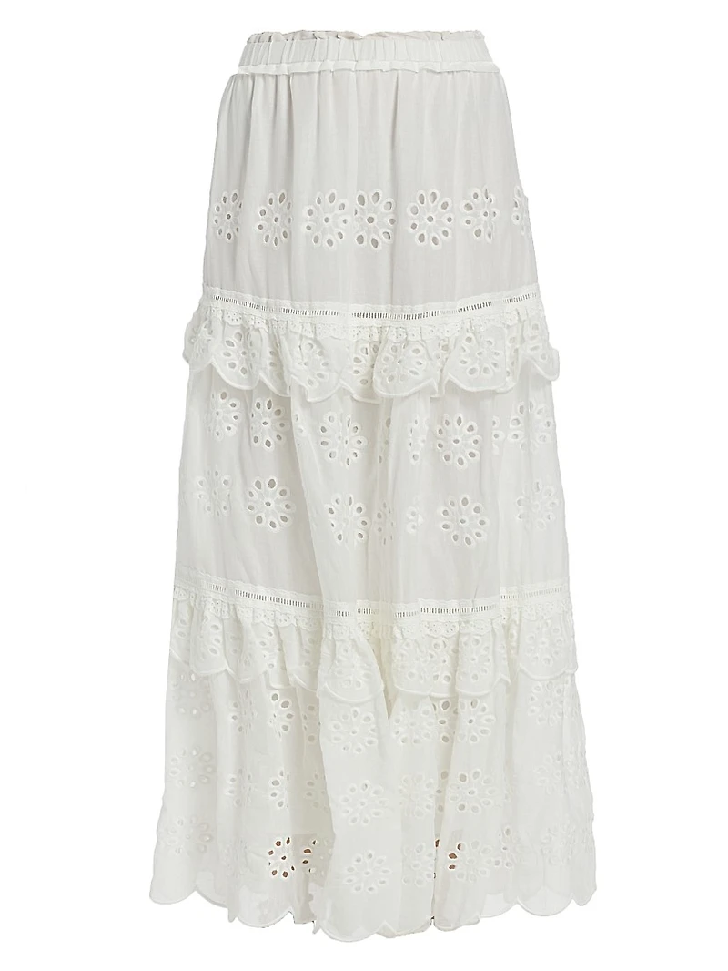 Eyelet Cotton Ruffle Maxi Skirt