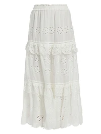 Eyelet Cotton Ruffle Maxi Skirt