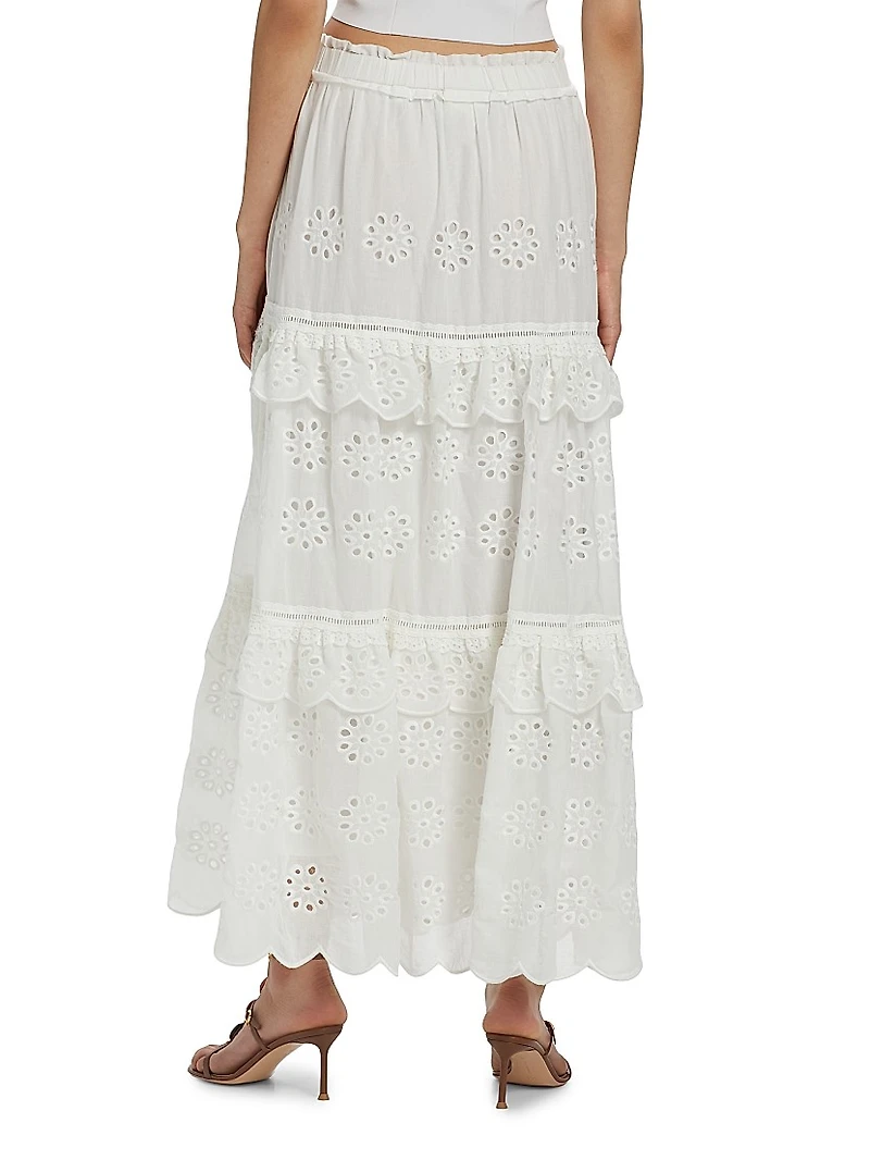 Eyelet Cotton Ruffle Maxi Skirt