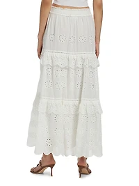 Eyelet Cotton Ruffle Maxi Skirt