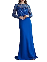 Sequined Lace Blouson Illusion Gown
