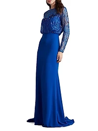 Sequined Lace Blouson Illusion Gown