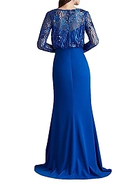 Sequined Lace Blouson Illusion Gown