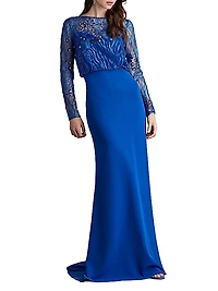 Sequined Lace Blouson Illusion Gown